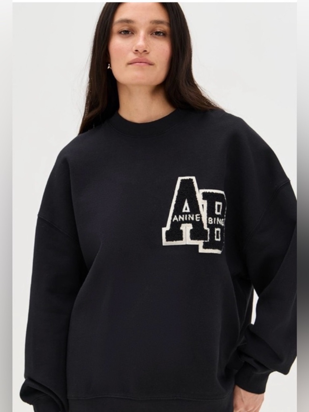 NWT ANINE BING Miles Oversized Letterman Sweatshirt Black